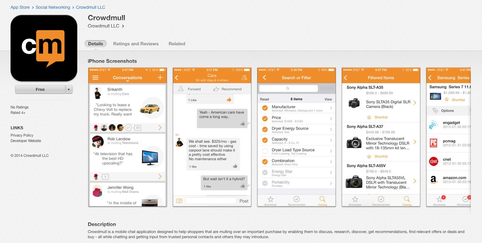 The CrowdMull mobile app shown listed in the App Store